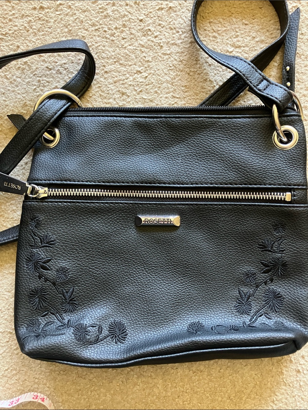Rosetti Black Crossbody Bag with Floral Embroidery Accent